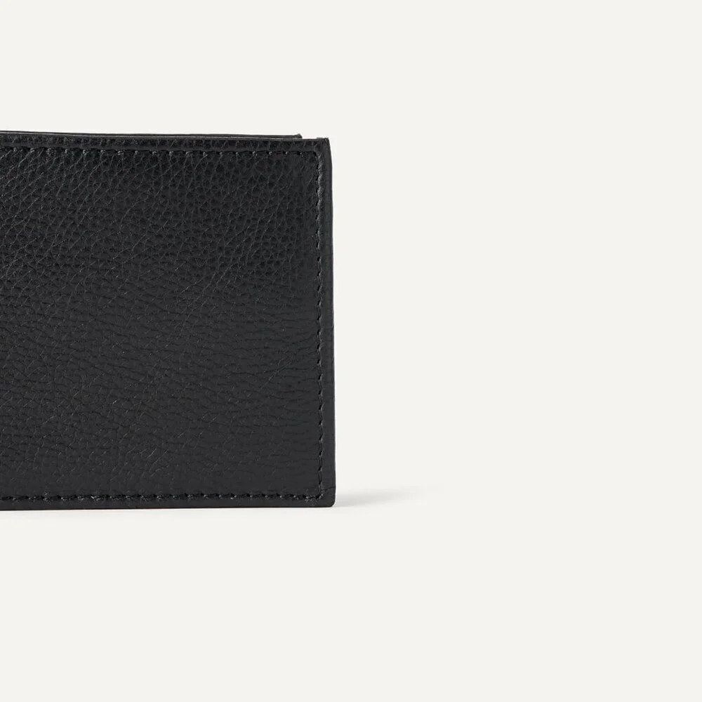Men's Full Grain Leather Black Classic Bifold Wallet Card Style Slip Pocket